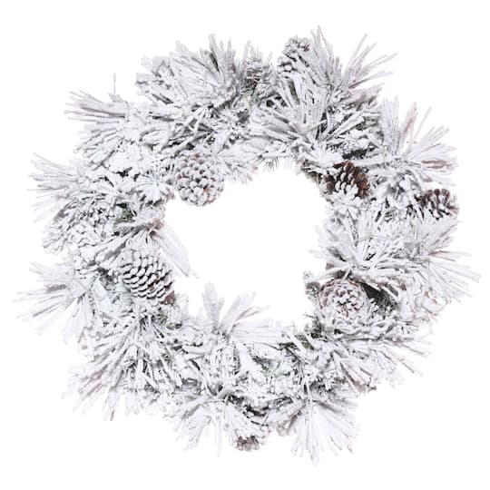 24&#x22; Flocked Atka Pine Artificial Christmas Wreath